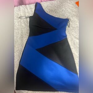 Guess Black and Blue Asymmetrical Sheath Dress